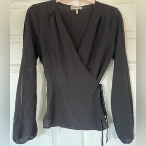 SOLD Monteau Black Wrap Tie Blouse Top